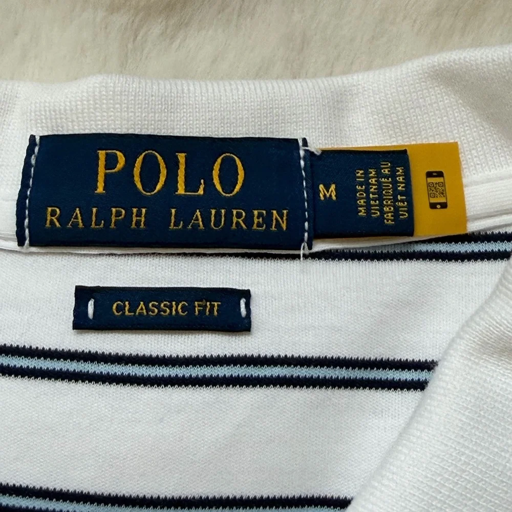 Ralph Lauren Classic Fit Striped Soft Cotton Embroidered Polo Shirt-M